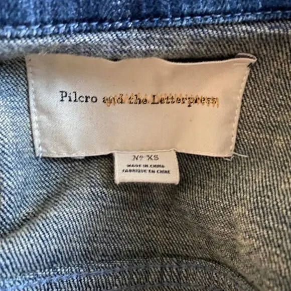 Anthropologie Pilcro Jean Jacket Sz XS Blue Vintage Wash Stretch Denim Trucker - Picture 3 of 12